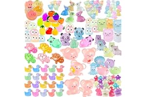 AZNZKEZHU Luminous Mini Resin Animals - 138 Pcs Tiny Animals Mini Ducks Tortoise Rabbit Panda Mushroom Fruits Seashells Set Figurines Glow in The Dark Garden Miniatures Fairy Garden Accessories (138)