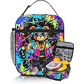 Cute Cool Graffiti Bear Lunch Box For Girls Boys Kids Student，Animal Lunch Box，Bear Kids Lunch Bag Insulated Cooler Reusable Lunch Bag Food Bag Container Gifts For Work Office Picnic Travel School