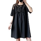 Sdipipo Womens Summer Lace Short Sleeve Round Neck Mini Babydoll Dress Loose Sheer Mesh Ruffle Short A-Line Dresses