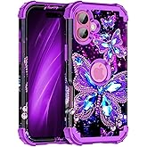 Hekodonk for iPhone 16 Case,Glow in The Dark Three Layer Heavy Duty Shockproof Protection Hard Plastic+Soft Silicone Full Body Drop Protective Case for Apple iPhone 16,All Purple