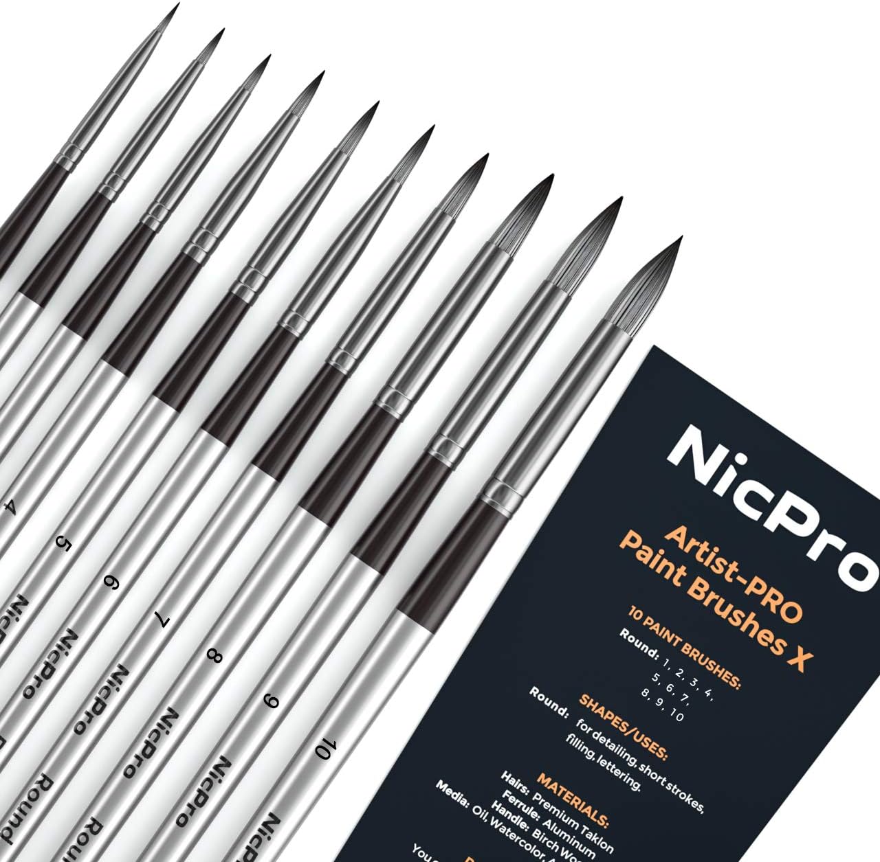 Nicpro 10 PCS Watercolor Paint Brushes, Round Tip Artist