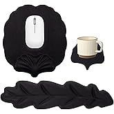 Keyboard Wrist Rest Set, Ergonomic Leaf Shape Mouse Pad with Wrist Rest, Black PU Leather Memory Foam Wrist Cushion Support,Suitable for Typing and Gaming