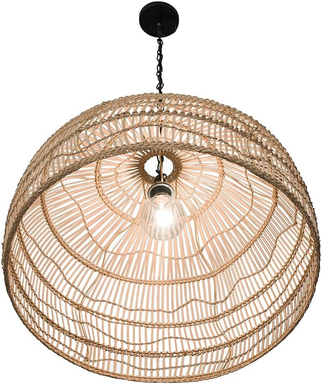 KOUBOO 1050100 Open Weave Cane Rib Dome Hanging Ceiling Lamp, One Size, Wheat - - 