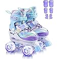 Sportneer Kids Roller Skates, 4 Adjustable Light up Roller Skates for Girls Boys Kids Toddlers Beginners, Kids Skates with Protective Gear Set Gift for Indoor & Outdoor Use