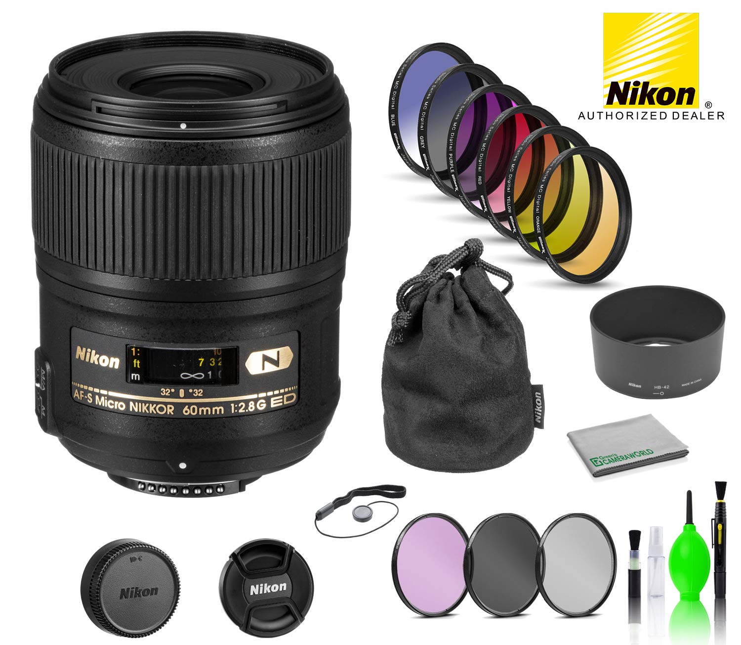 Nikon AF-S Micro NIKKOR 60mm f/2.8G ED Lens USA (2177) with Bundle Package Kit Includes: 9 Piece 77m