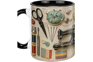 Sewing Coffee Mug, Personalized Sewing Accent Mug with Custom Name, Sewings Themed Ceramic Cup for Crafters Mom Grandma, Perf