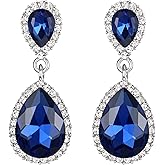 EVER FAITH Women's Austrian Crystal Wedding Tear Drop Dangle Earrings