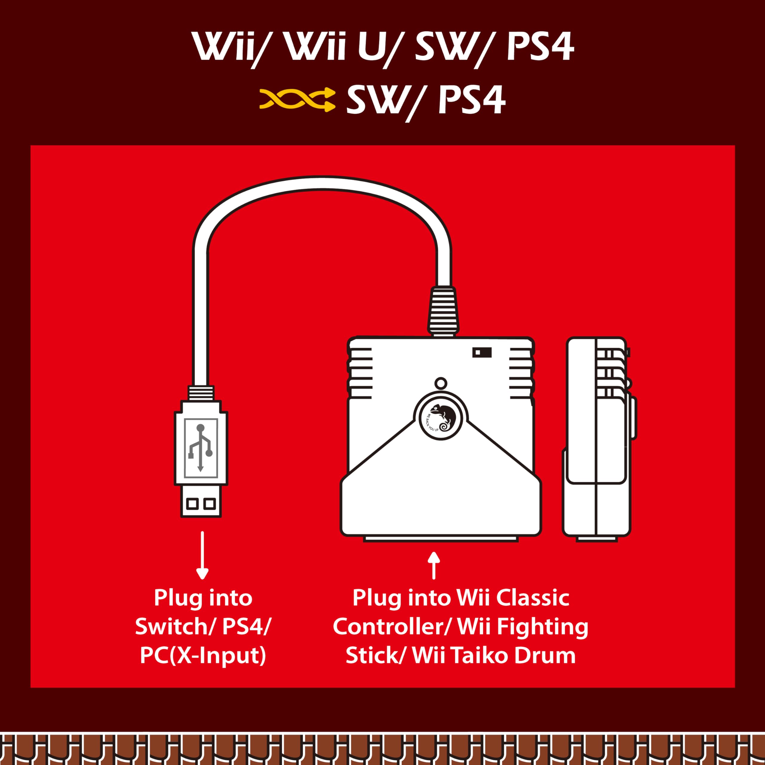 Brook Super Converter - Wii U to SW, Wii Retro Controller Adapter for Switch/PS4/PC Game Consoles, Supports Taiko Drum/Classic/Fighting Stick