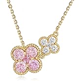 LOLAR RAY Birthstone Necklace for Women - 14K Gold Plated Clover Necklace - Four Leaf Clover Necklaces Cubic Zirconia Flower Pendant Simple Dainty Floral Lucky Jewelry Gift