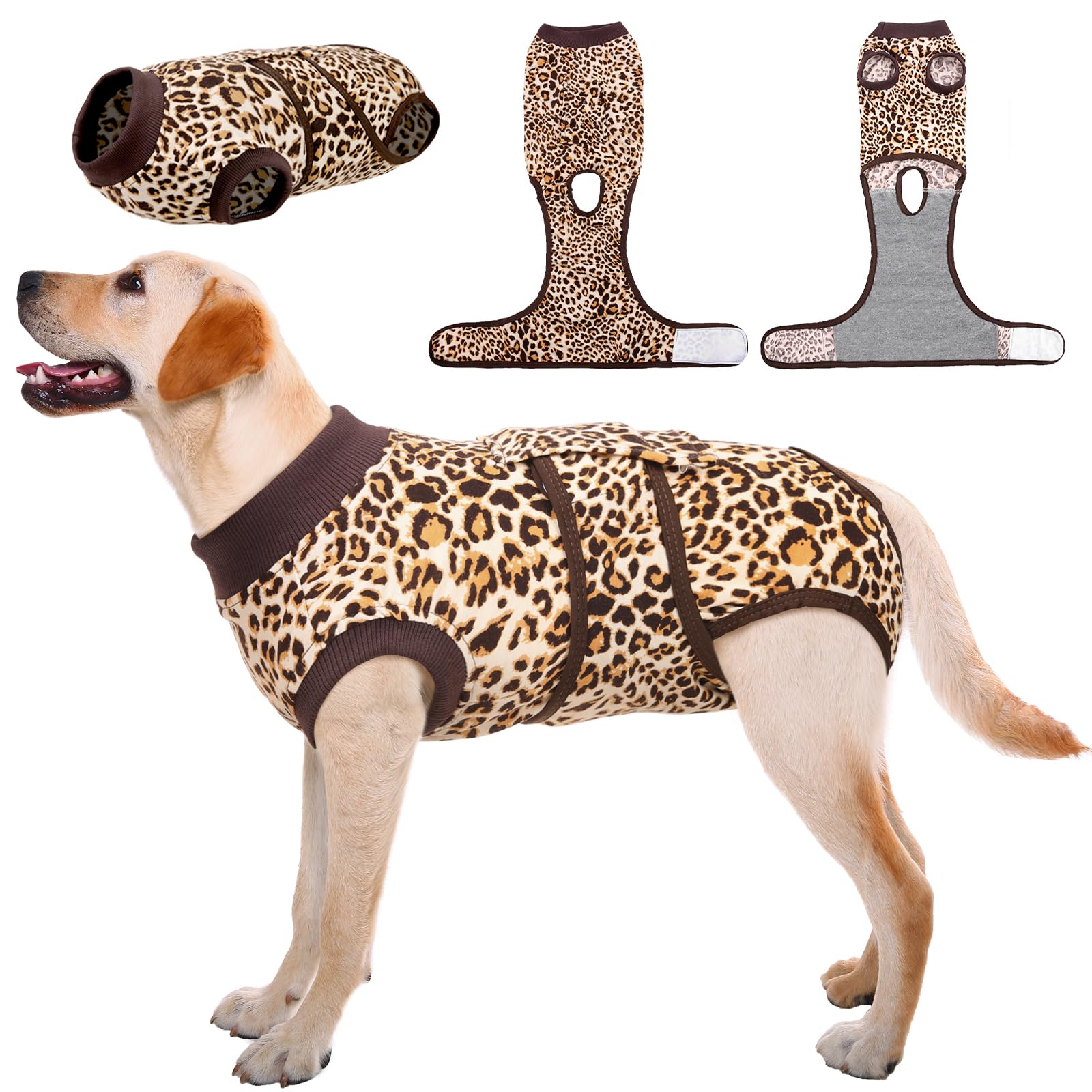 Kuoser Dog Surgery Recovery Suit, Dogs Recovery Suits for Female Spay and Male Neuter, Dog Onesie for After Surgery Post-Op Care, Puppy Post Body Vest Prevent Licking, Brown XXL