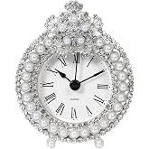 bordorsse Small Tabletop Clock, Battery Operated Metal Clock with Rhinestone for Bedside, Table, Living Room, Home &amp; Office, Quartz Analog Movement