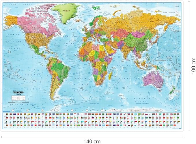 Poster Xxl Carte Du Monde Avec Drapeaux 2019 Maps In Minutes 140cm X 100cm