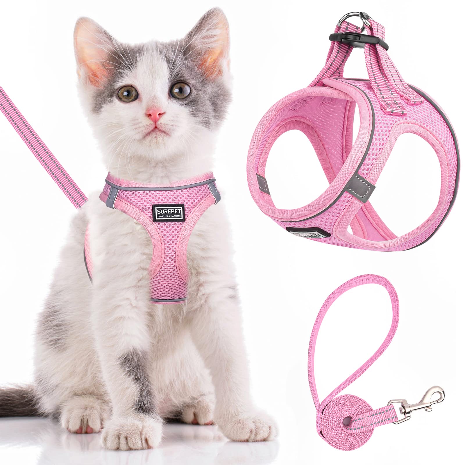 Cat Harness and Lead Escape Proof,Adjustable Soft Mesh Kitten Vest Harness for Walking Reflective Pet Vest for Cat