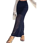 Razzlebelle Womens Sexy Eyelet Crochet Knit Ankle Length Long Pencil Straight Skirts