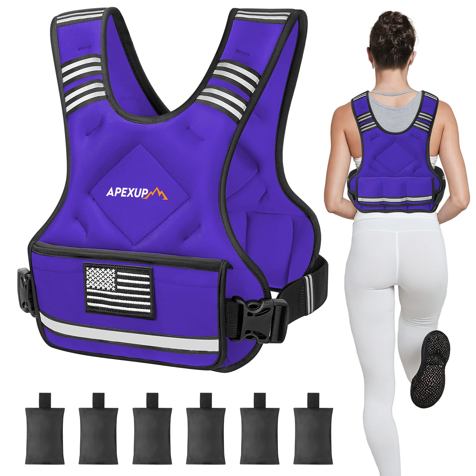 APEXUP Adjustable Weighted Vest, 4-10lb/12-18lb/20-32lb Vest with 6 Ironsand Weights and Large Pocket, Weight Vest for Men Women Strength Training, Running, Walking (20-32lb, Purple) Image