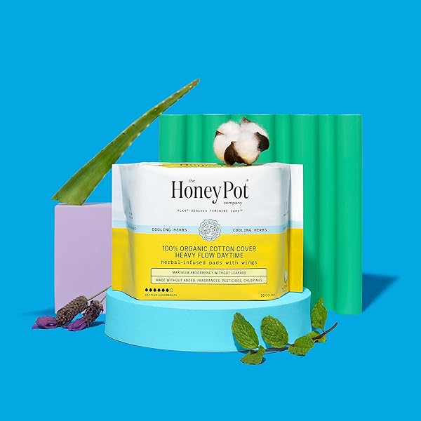 THE HONEY POT COMPANY – HERBAL SANITARY PADS FOR WOMEN – HEAVY FLOW W/WINGS – INFUSED W/ESSENTIAL OILS FOR COOLING EFFECT & ORGANIC COTTON COVER – FEMININE CARE – FSA & HSA – 16 CT