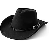 JOYEBUY Kids Western Cowboy Hat for Boys Girls Classic Fedora Hat Felt Cowboys Hats with Leather Buckle