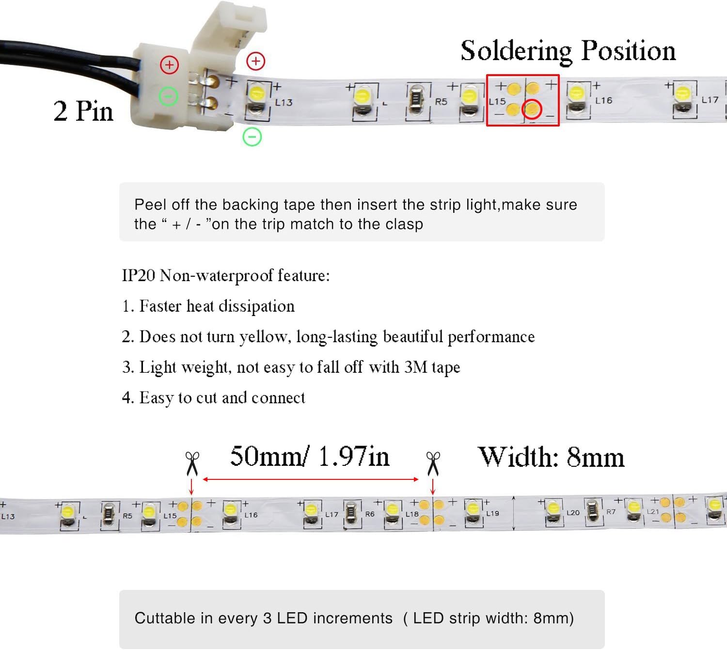 LED Lights Strips, 8.2ft DIY Flexible Motion Activated Under Cabinet Lighting Full Kit - Image 5