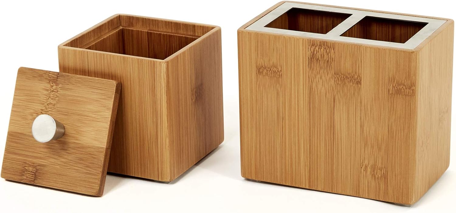 Seville Classics 5-Piece Bamboo Bath and Vanity Luxury Bathroom Essentials Accessory Set: Home & Kitchen