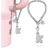 LUHOHI Silver Initial Charm for Stanley Cup- Bubble Letter Charms Accessories for Stanley handle 40 Oz Tumblers Cute Keychain with Diamond Glitter Jewelry Personalized Water Bottle Decorations K