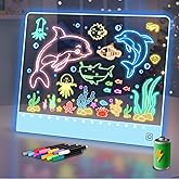 16" Led Drawing Board for Kids Rechargeable, Portable Doodle Glow LED Note Board with 7 Colors, Light Up Acrylic Dry Erase Lumi Board with Stand, Valentines Day Gifts Boys & Birthday Gifts(Blue)
