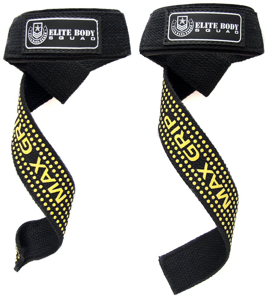 Elite Body Squad Pro Weight Lifting Straps Lifting Straps With Neoprene Padded Wrist Support + Double Stitched 100% Cotton – 60cm Long Heavy Duty Wrist Straps For Weight TraininG (WITH GEL GRIP)