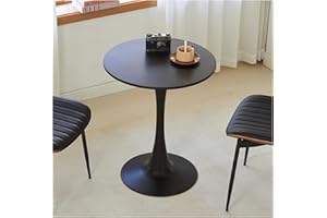 Hansweld Round Dining Table, 24" Circle Tulip Table with Thickened Tabletop & Metal Pedestal, Mid Century Modern Bistro Table for Kitchen, Small Places, Living Room, Cafe (Black)