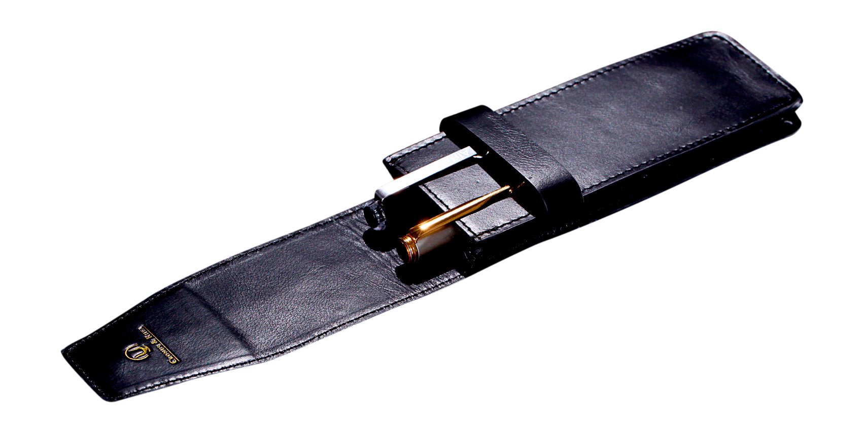 Cronus & Rhea - Pencil Case Made of Leather (Basilisk) - Pen Holder Folder Roller - with Gift Box - Men Women (Black)