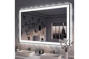 ISKM Framed LED Mirror for Bathroom 55"x36", Dimmable LED Bathroom Mirror with Lights, Anti-Fog, Front and Backlit Lighted Mirror 3-Colors, Shatterproof, Memory Function