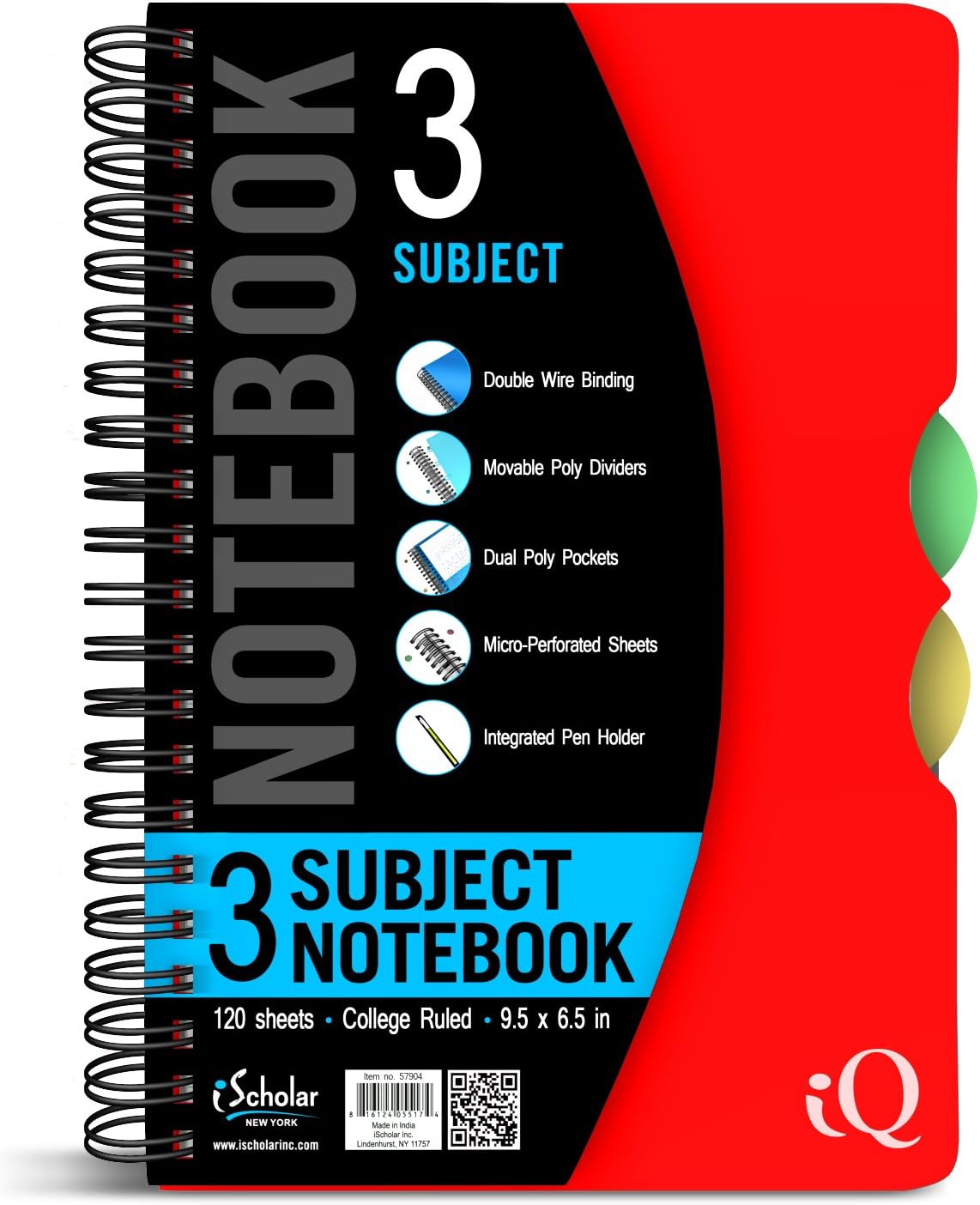 Amazon Com Ischolar Iq 3 Subject Poly Cover Double Wire Notebook