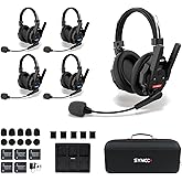 SYNCO XTALK XMAX5 Wireless Intercom Headset System, Dual Ear Communication Headsets 500m/1640ft with Noise Reduction for 5 Person Event TV Production Live, Xtalk-Xmax-Wireless-Headset-Intercom