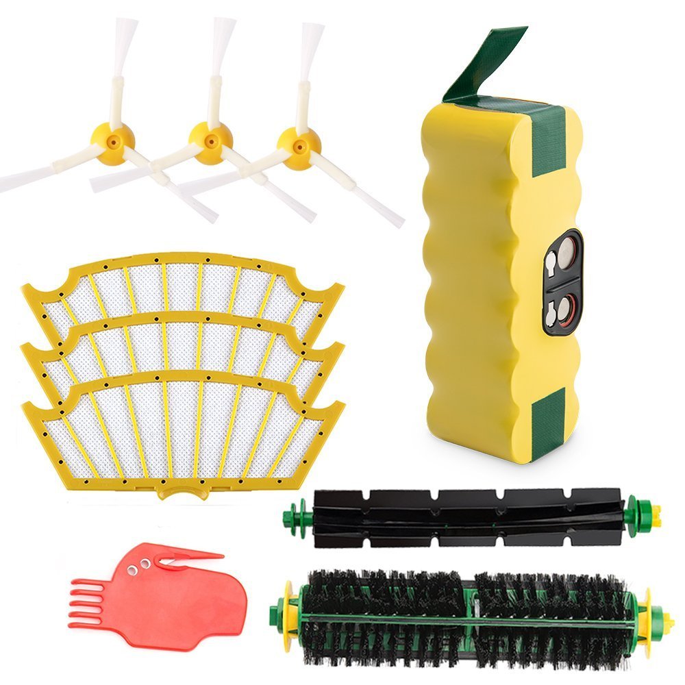 efluky 3500mAh Ni-MH Replacement Roomba Battery + Replacement Accessory Part Kit for iRobot Roomba 500 Series 500 510 520 530 531 535 536 540 545 552 560 570 580 - a Set of 10