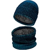 Jelbolin Winter Hat and Scarf Set: Windproof Fleece Lined Neck Warmer Warm Knit Beanie for Men Women Skiing Hiking Cycling