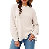 Saodimallsu Womens Contrast Color Pullover Sweaters Crewneck Knit Tops with Wave Hem Long Sleeve Sweater Fall 2025