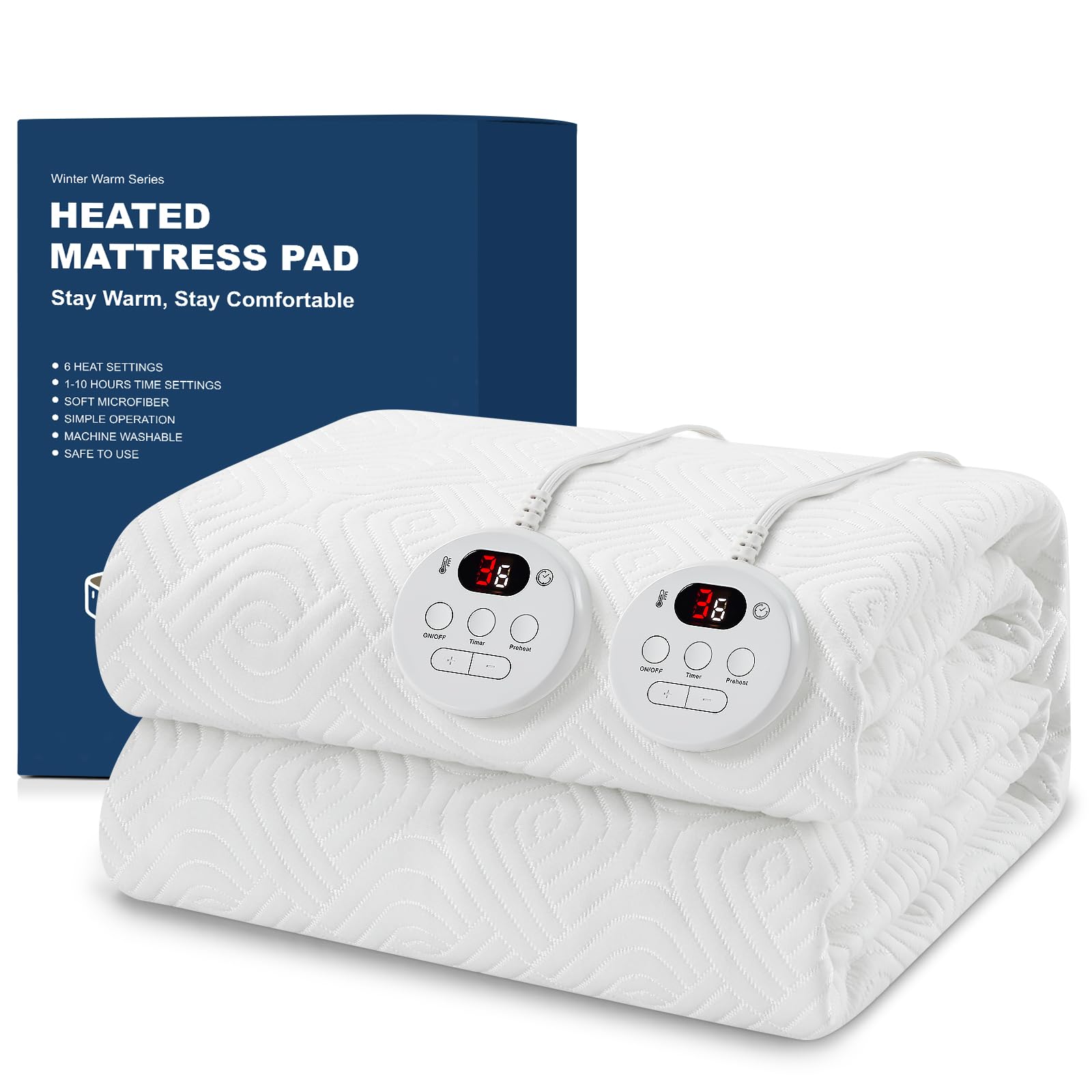 Photo 1 of Easthome Heated Mattress Pad King Size - Embossed Electric Mattress Pad Cover Dual Control - 1-10 Hours Auto Shut Off Bed Warmer with Deep Pocket White