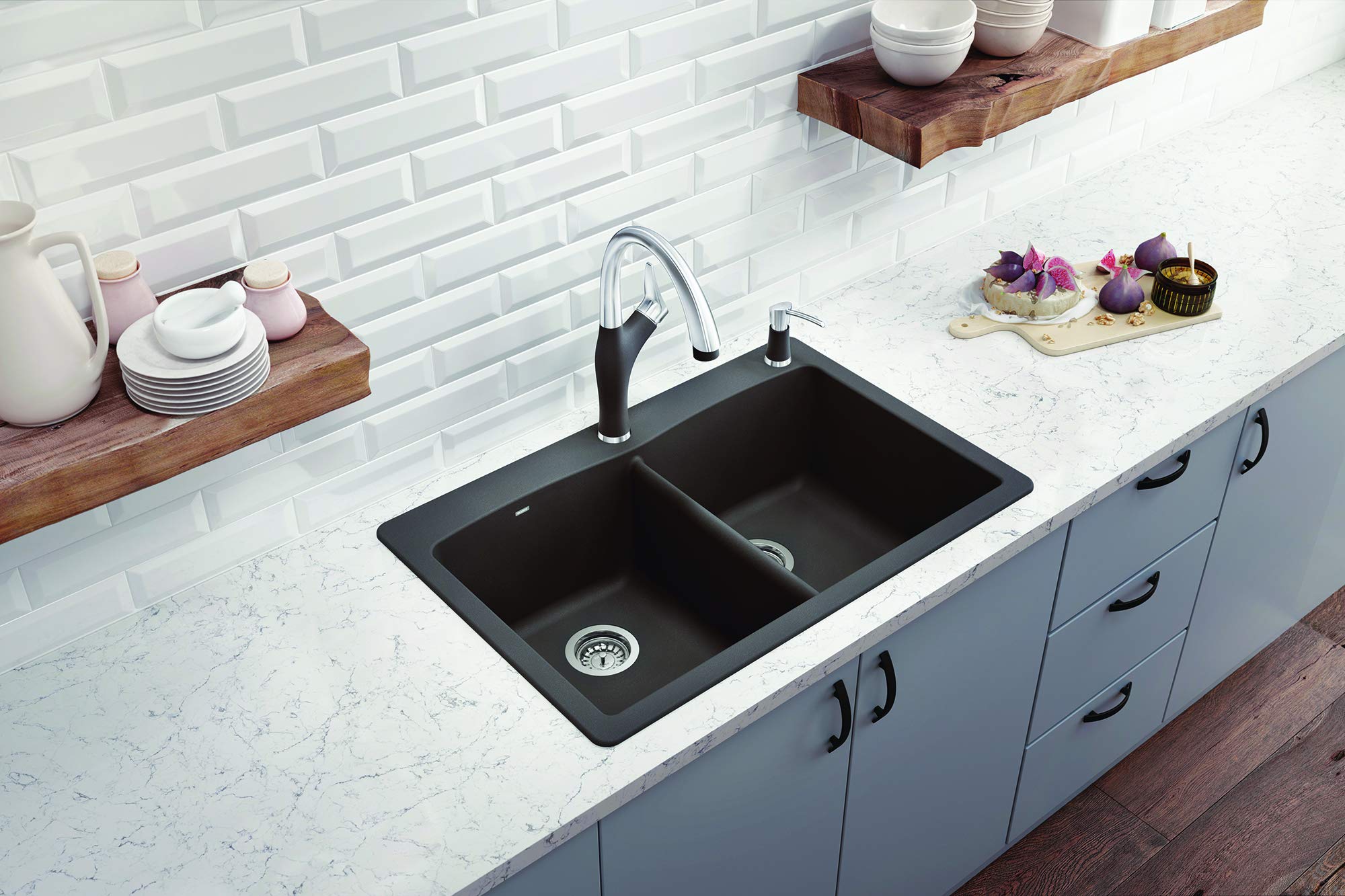 BLANCO, Cinder 441466 DIAMOND SILGRANIT 50/50 Double Bowl Drop-In or Undermount Kitchen Sink, 33" X 22"