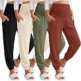 JoyMotion 4 Pack Women's Maternity Pants Joggers Over The Belly Pregnancy Casual Comfy Lounge Sweatpants with Pockets
