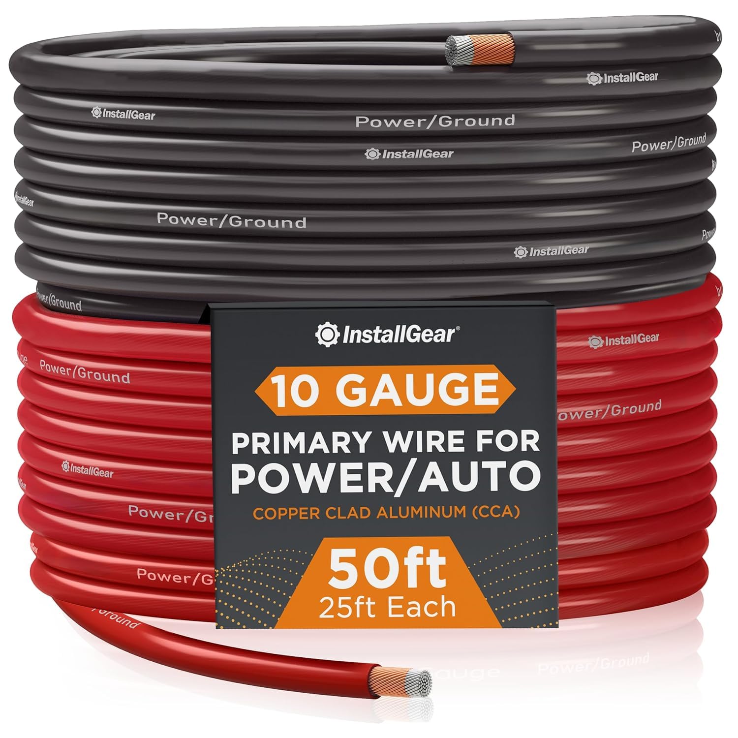 Photo 1 of InstallGear 10 Gauge Wire (50ft) Copper Clad Aluminum CAA - Primary Automotive Wire, Car Amplifier Power & Ground Cable, Battery Cables, Car Audio Speaker Stereo, RV Trailer Wiring Welding Cable 10ga