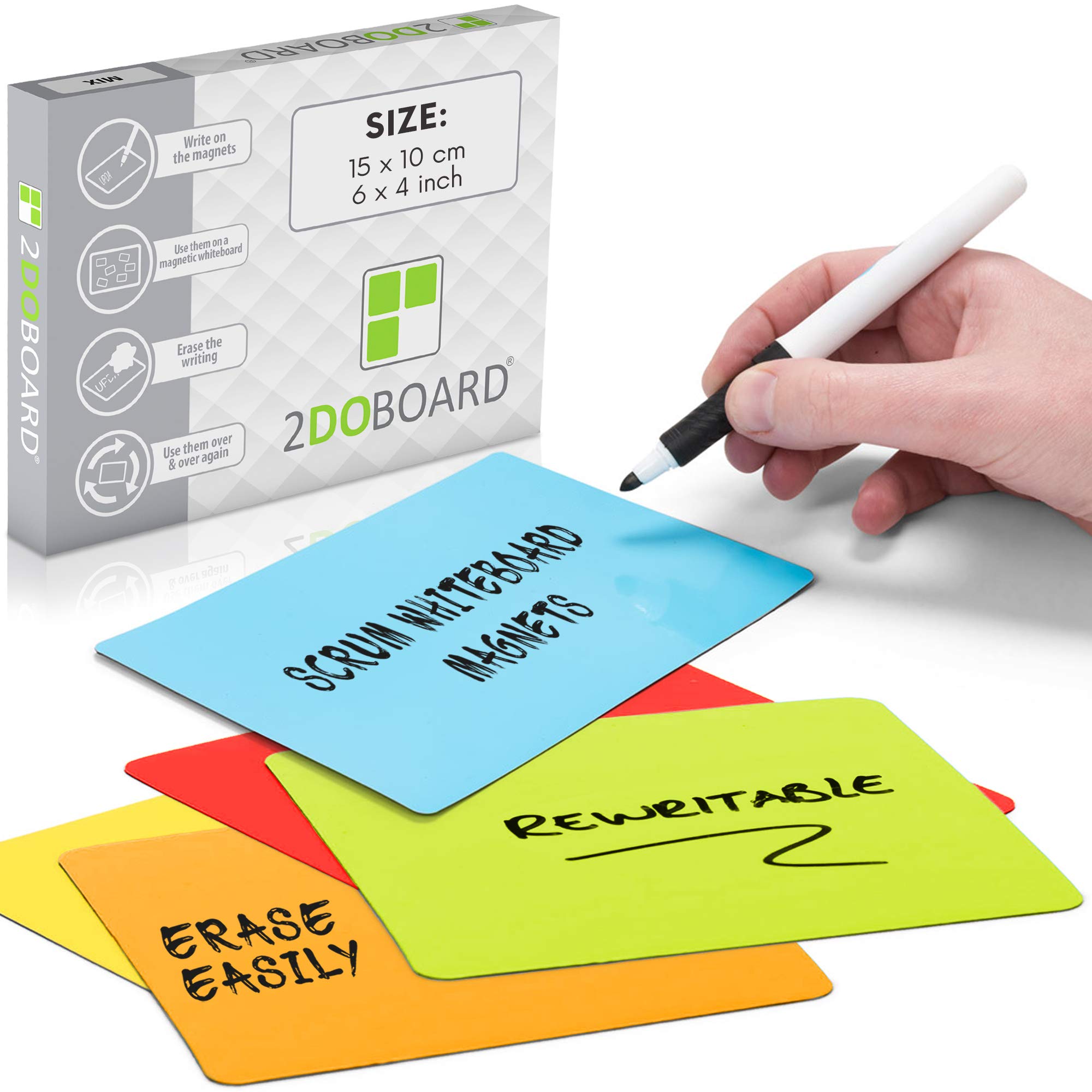 Magnetic Notes or Magnetic Sticky Notes 6 x 4 Inch - Mix (5 Colors) - Set of 25 Pieces - Write, Clean and Reuse
