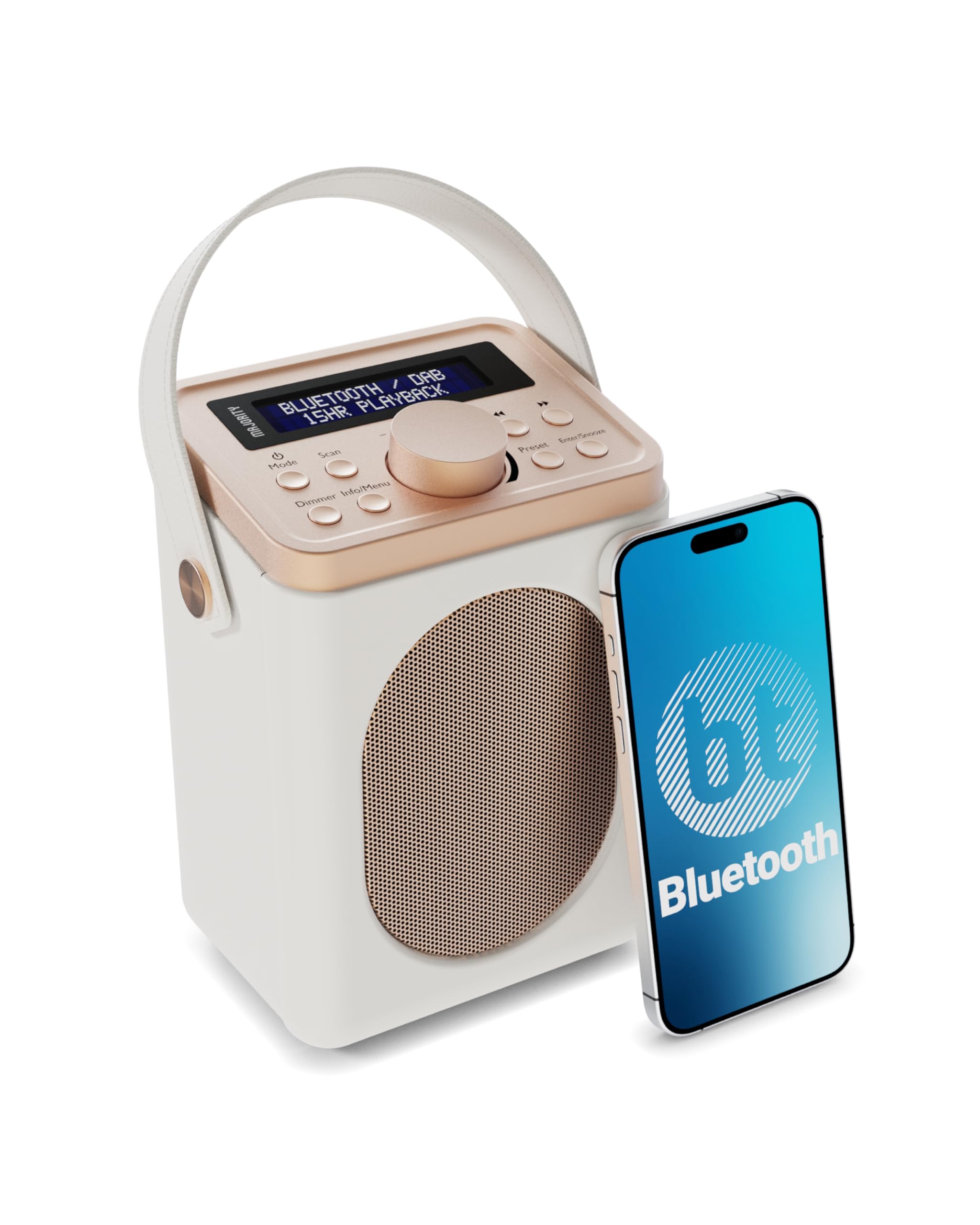 Portable DAB+ Radio with Bluetooth | 15 Hour Battery Playback and Mains Powered | Dual Alarm & Snooze Function| 20+ Presets, LED Display, FM, Headphone Jack | MAJORITY Little Shelford (Cream)