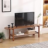 Tiita TV Stand with Storage for TV up to 65 inch, Bamboo Rattan TV Console Entertainment Center with 2 Open Shelf, Mid Century Modern Media Console for Living Room, Bedroom, Walnut
