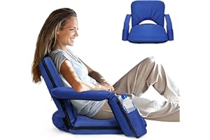 IDOTA Stadium Seats for Bleachers with Upgraded Armrests and Strong Back Support, Bleacher Seats with Extra Wide Cushion, 6.6LBS Lightweight, 6 Reclining Positions, Floor Chair for Indoor Outdoor (Blue)
