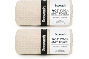 SOOWASH 2 Pack Hot Yoga Towel, Yoga Mat Towel for Hot Yoga Non Slip with Strap, Microfiber Yoga Mat Accessories, Soft Absorbent Quick Dry, Pilates Exercise Fitness 24" X 72"Beige