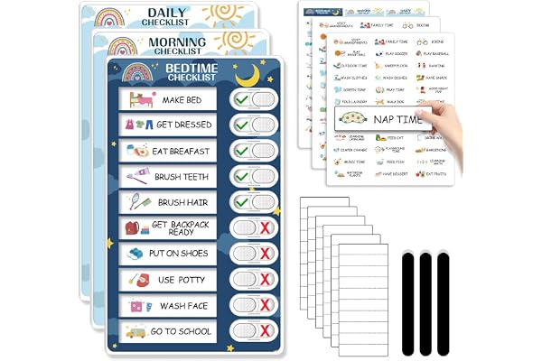 3 in 1 Bedtime/Morning/Daily Routine Chart - Magnetic Behaviour Chart for Toddlers to Do List Board