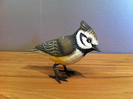Wanda Collection Oiseau Des Jardins En Bois Sculpté Et Peint à La Main Mésange Huppé P