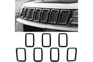 JeCar Front Grill Rings Grille Inserts Cover Trim Kit for 2017-2020 Jeep Grand Cherokee, Black (7Pcs)