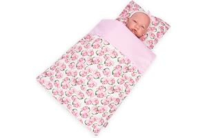 RAKKI DOLLI 2-PC Set Doll Bedding with Comforter and Pillow, Reversible Print Doll Bedding Accessories, Fits American Girl Dolls and Other 18 Inch Dolls