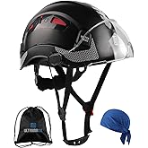 UM ULTRAMAXX Safety Helmet Hard Hat with Visor, Lightweight Vented Work Helmet, 6-Point Adjustable Ratchet Suspension Hardhat for Industrial and Construction
