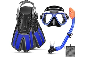 CTSAYTL Snorkeling Gear for Kids Ages 3-14, 4 in 1 Mask Fins Snorkel Set with Panoramic View Anti Fog Mask, Dry Top Snorkel, Trek Fins and Travel Bag, Kids Snorkel Set for Snorkeling Swimming