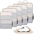 BAGAIL 4 Set/6 Set Ultralight Compression Packing Cubes Packing Organizer for Travel Accessories Luggage Suitcase Backpack(70D FullMesh 6Set Cream)